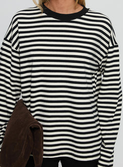 Settle Down Long Sleeve Top Black / White Stripe
