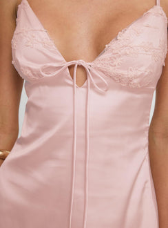 back view of model wearing Princess Polly Karrey Mini Dress Blush Plunger 