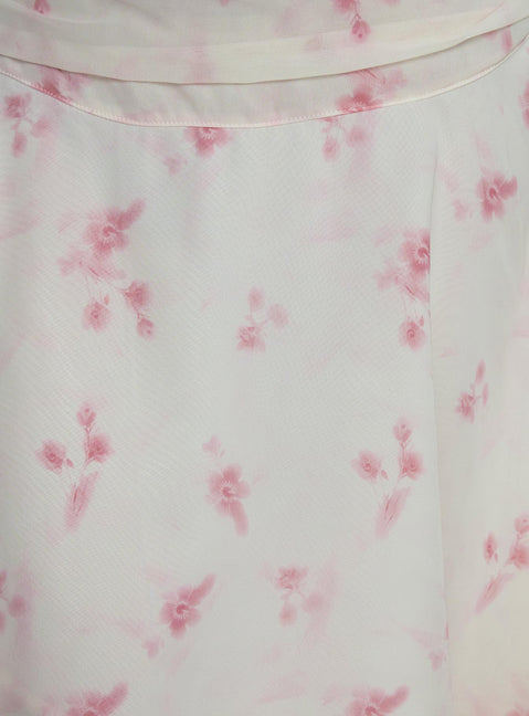   side view of model wearing Princess Polly Charisse Asymmetrical Midi Skirt Floral 