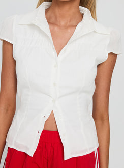 Adulation Ruched Detail Short Sleeve Shirt White