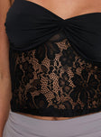 Lace crop top Adjustable shoulder straps, v-neckline, pinched bust Good stretch, lined bust Princess Polly Lower Impact