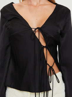 back view of model wearing Princess Polly Mariah Long Sleeve Top Black Full Sleeves Plunger 