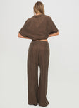 back view of model wearing Princess Polly Mahlab Pants Chocoloate High Waisted Pants 