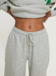 back view of model wearing Princess Polly Princess Polly Wide Leg Track Pant Bubble Text Grey Marle / Green 