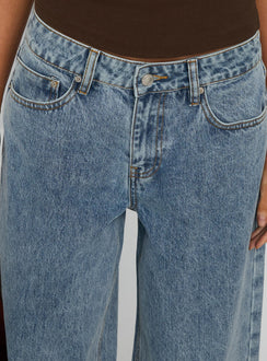 back view of model wearing Princess Polly Shima Low Rise Straight Leg Jeans Light Wash Low Rise Jeans 