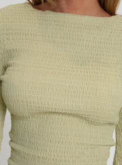 product Princess Polly Murphey Ruched Long Sleeve Top Green Full Sleeves Crew Neck 