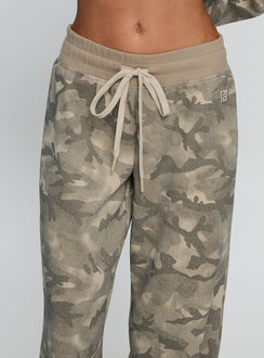side view of model wearing Princess Polly Dodie Wide Leg Pants Camo High Rise Pants 