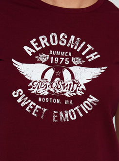 product Princess Polly Aerosmith Vintage Graphic Top Burgundy Short Sleeves Crew Neck 