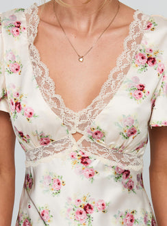 product Princess Polly Miraselle Maxi Dress Cream Floral V-Neck 