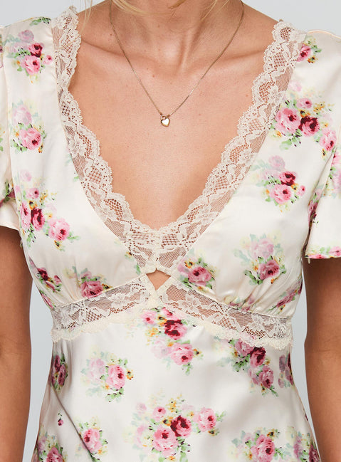 product Princess Polly Miraselle Maxi Dress Cream Floral V-Neck 