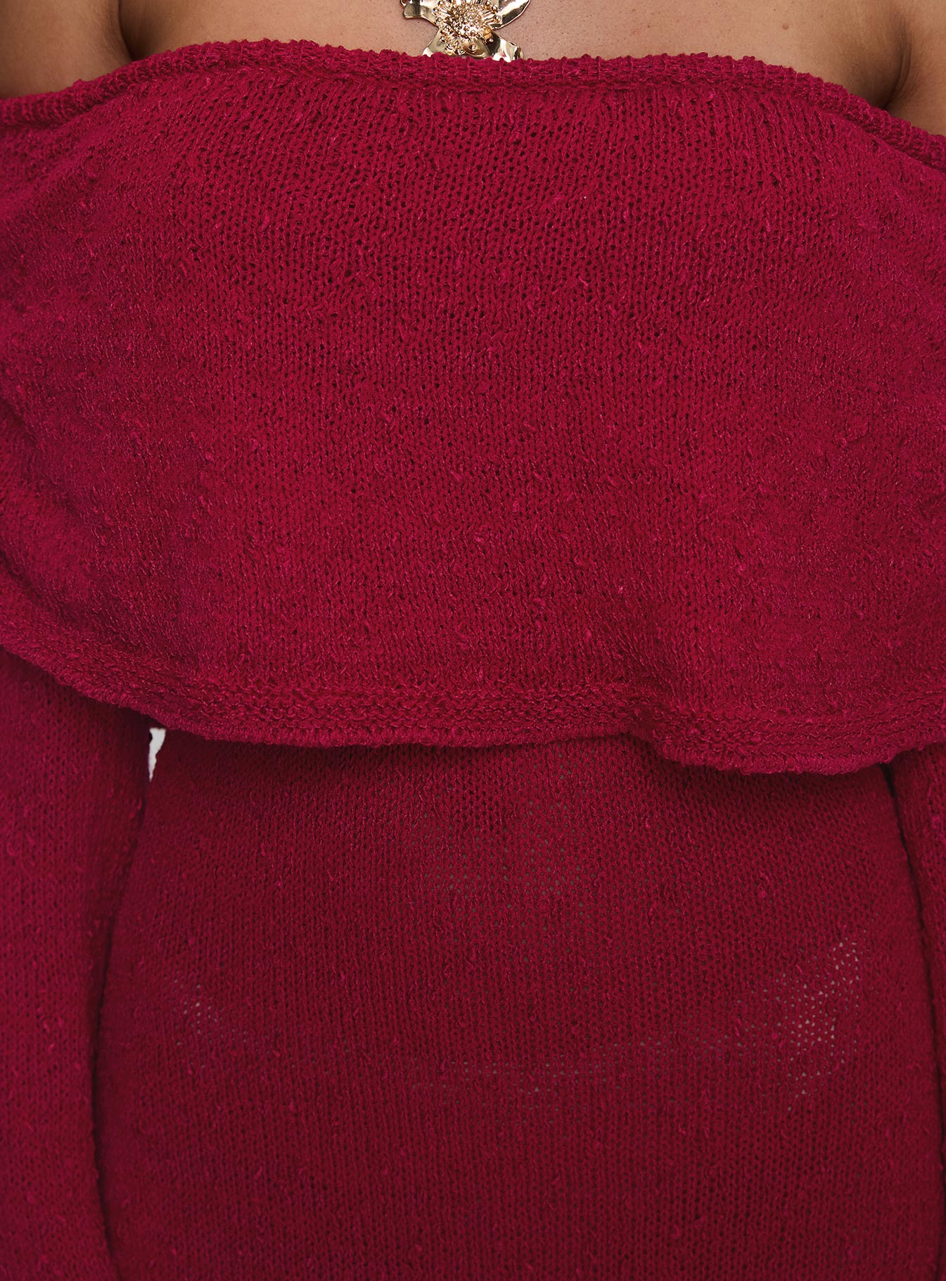 back view of model wearing Princess Polly Aleyah Long Sleeve Maxi Dress Burgundy Straight Neck 