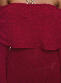 back view of model wearing Princess Polly Aleyah Long Sleeve Maxi Dress Burgundy Straight Neck 