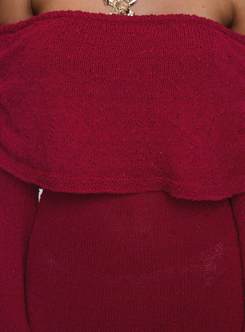 back view of model wearing Princess Polly Aleyah Long Sleeve Maxi Dress Burgundy Straight Neck 