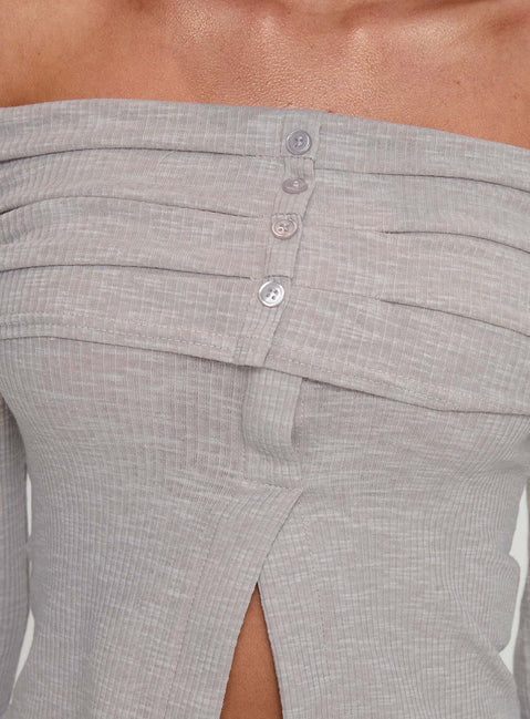 back view of model wearing Princess Polly Victorea Long Sleeve Top Grey Full Sleeves straight 