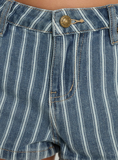 Dreamful Low Rise Mini Denim Shorts Blue Stripe