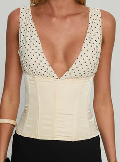 Briannah Contrast Corset Top Cream Polka