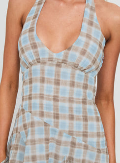 Valorie Halter Mini Dress Blue Check