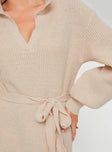 product Princess Polly Oriel Long Sleeve Knit Maxi Dress Beige V-Neck 