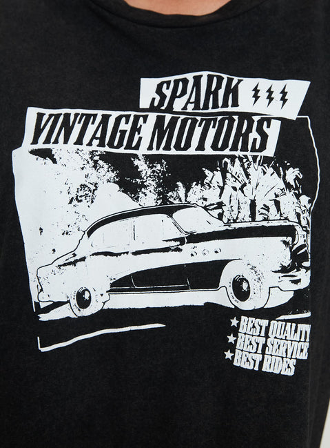 product Princess Polly Electric Vintage Oversized Tee Black Half Sleeves Half Sleeves Crew Neck Crew Neck 