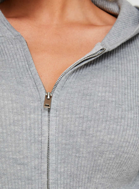 Cher Zip Up Knit Sweater Grey Marle Princess Polly  Cropped 