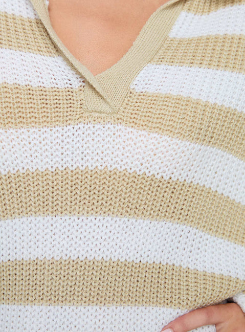 product Princess Polly Williamson Sweater Mini Dress Beige / White V-Neck 