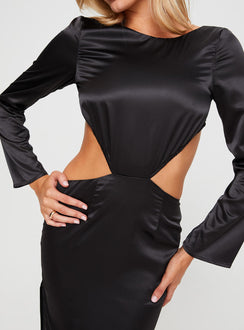 front view of model wearing Princess Polly Lucienne Long Sleeve Maxi Dress Black 