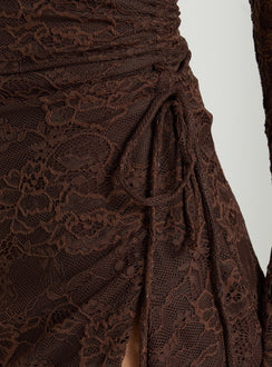 Airabella Langarm-Spitzen-Minikleid Schokolade