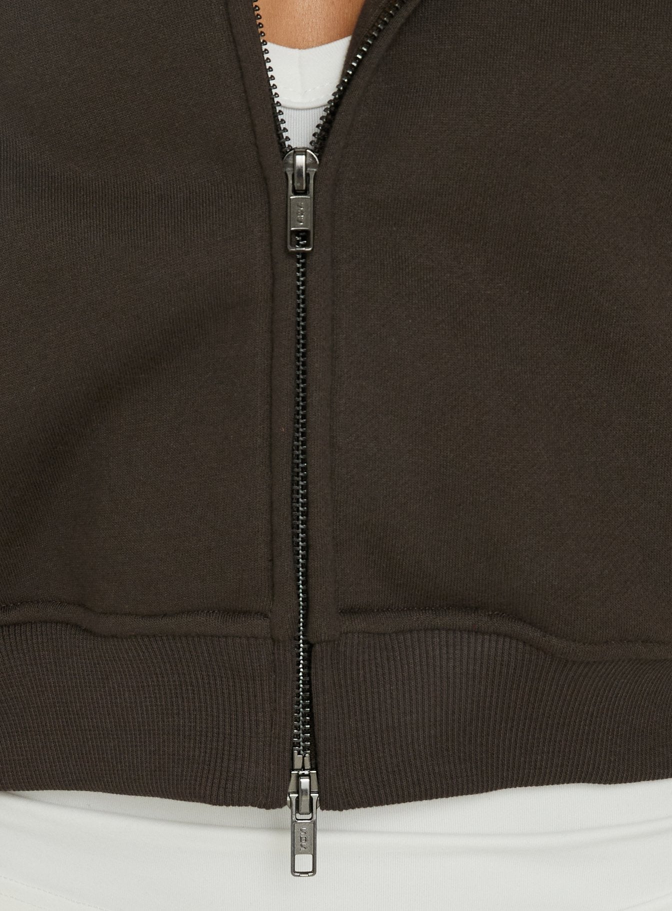 Featuring the Zellah Double Ended Zipper Hoodie Iron Grey womens-jumpers with oversized fit and short length front view of model wearing Princess Polly