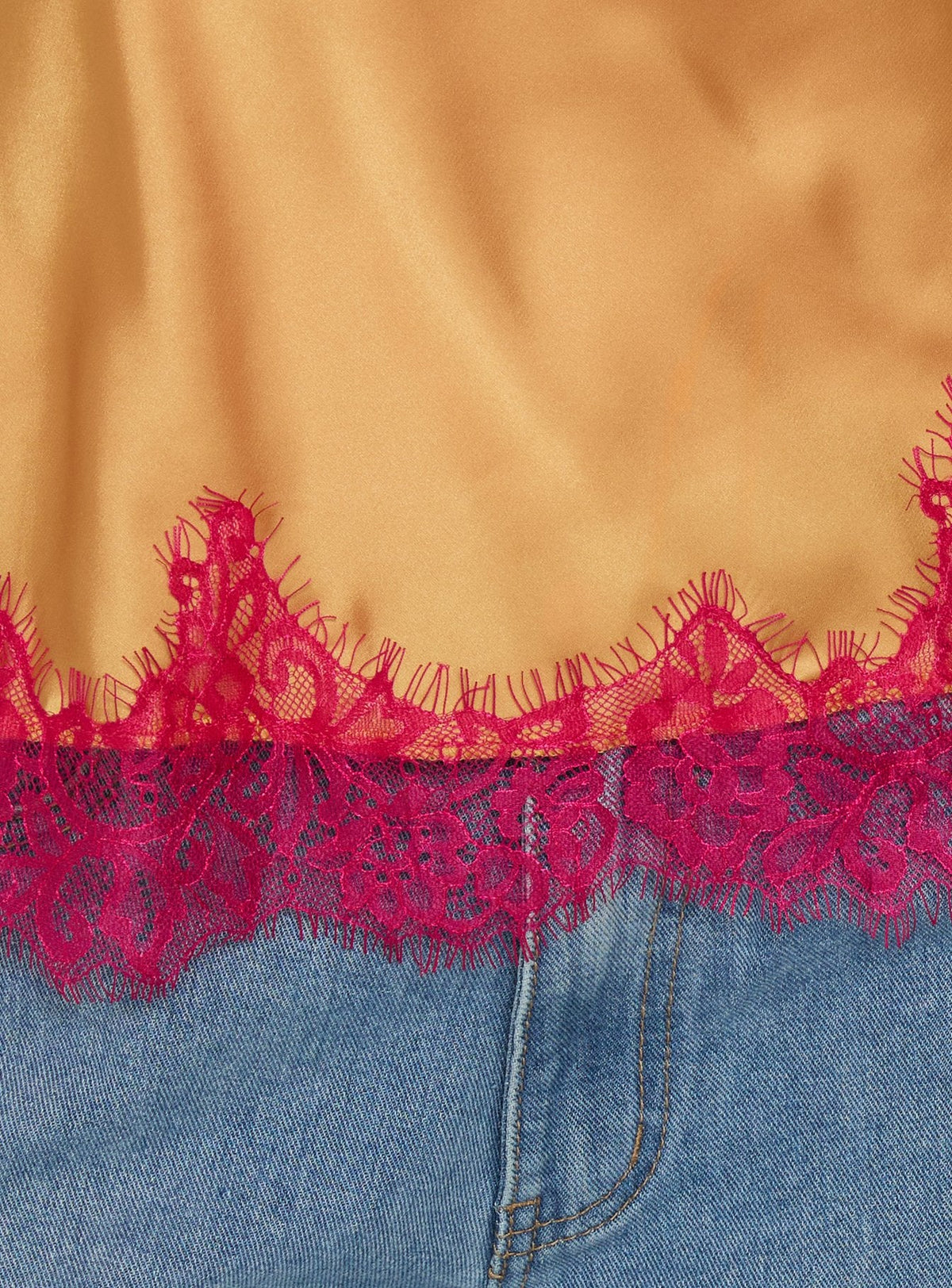 Fiorelle Strapless Lace Trim Satin Top Orange / Pink