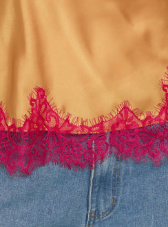 Fiorelle Strapless Lace Trim Satin Top Orange / Pink