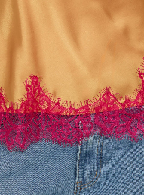 Fiorelle Strapless Lace Trim Satin Top Orange / Pink