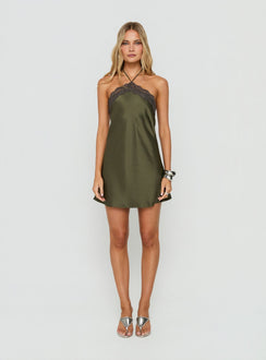 Zinniah Arrowneck Satin Mini Dress Khaki