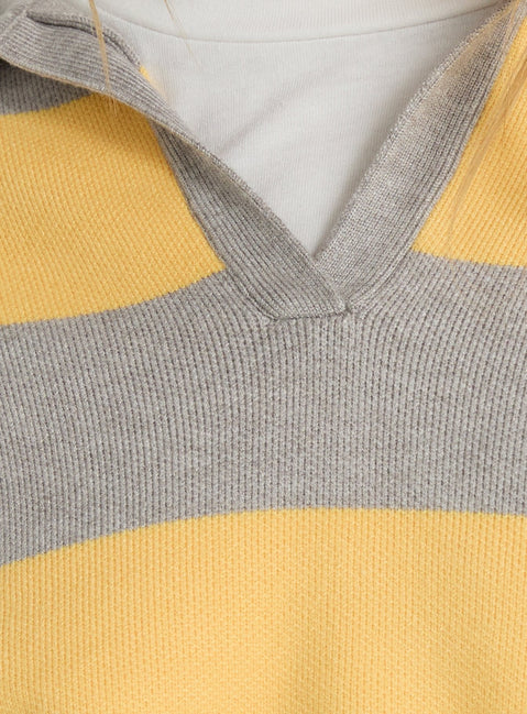 Novara Knit Cropped Rugby Jersey Grey / Yellow Stripe