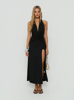 Kariee Plunge Neck Maxi Dress Black