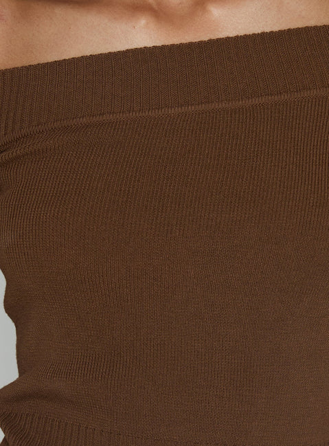 Perrey Long Sleeve Off Shoulder Knit Top Brown