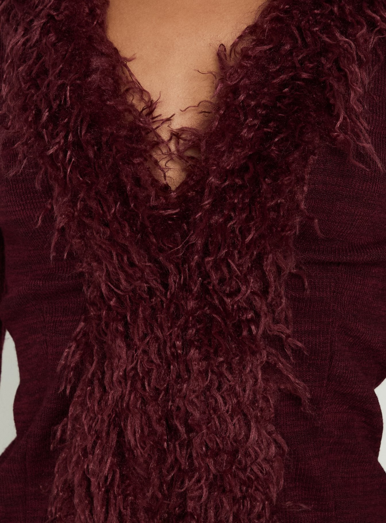 Brynlie Faux Fur Trim Boxy Cardigan Burgundy