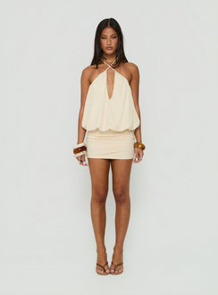 Evelia Keyhole Halter Mini Dress Butter Yellow