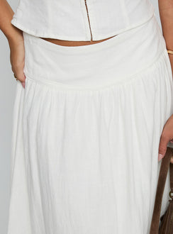back view of model wearing Princess Polly Heart Of Gold Linen Blend Midi Skirt White Midi Skirts 