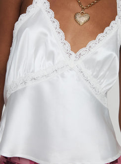 back view of model wearing Princess Polly Annaliese Top White Sleeveless V-Neck 