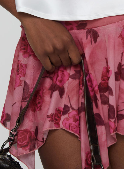 back view of model wearing Princess Polly Perezie Mini Skirt Pink Mini Skirts 