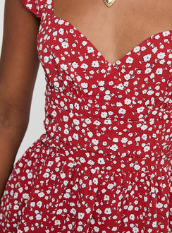 product Princess Polly So Sweet Mini Dress  Red / Floral Sweetheart Neckline 