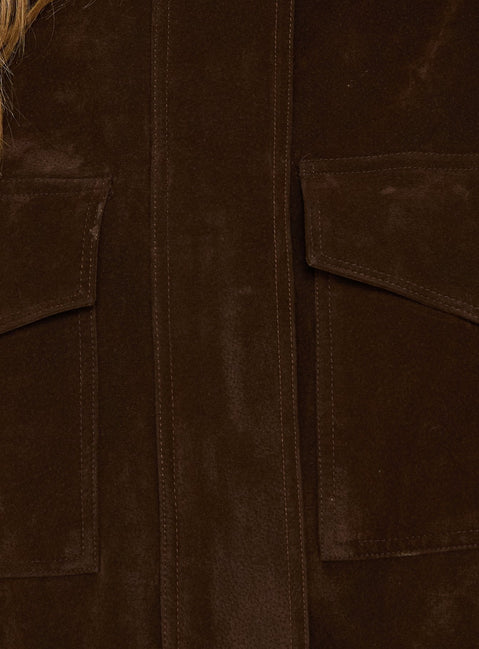 Double Life Trichterkragen-Cargojacke Schokolade