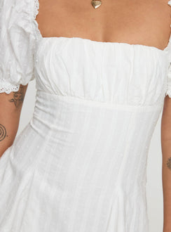 back view of model wearing Princess Polly Rabatia Mini Dress White Square Neck 