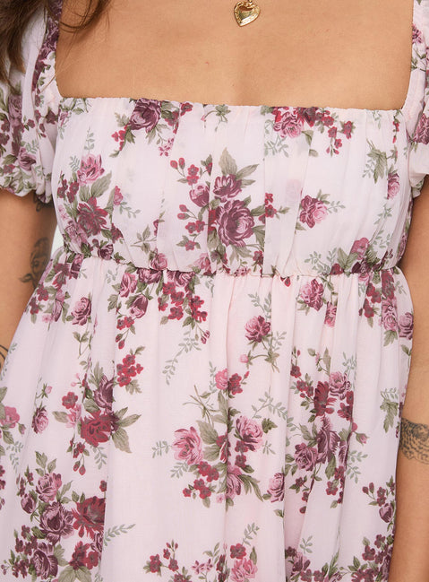 product Princess Polly Let's Dance Mini Dress Cream Floral Square Neck 