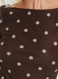 Lukea Long Sleeve Mini Dress Brown Polka Dot
