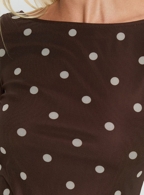 Lukea Long Sleeve Mini Dress Brown Polka Dot