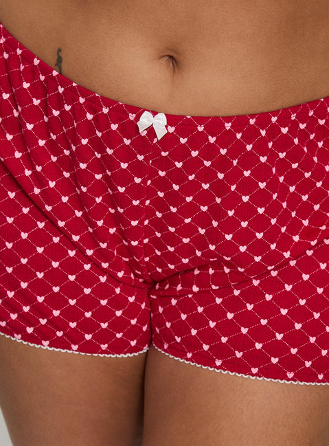 Slow Start Pointelle Sleep Short Red Curve