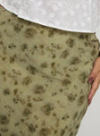 back view of model wearing Princess Polly Piazia Maxi Skirt Green Curve Maxi 