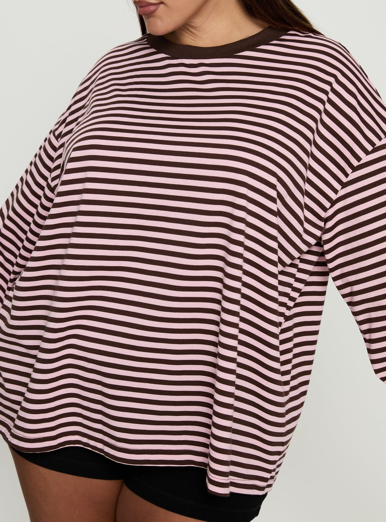 Settle Down Long Sleeve Top Pink / Brown Stripe Curve