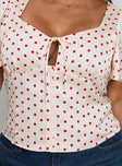 Adrienna Flutter Blouse White / Red Curve